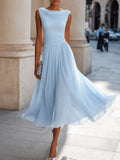 Vestido midi para mujer con escote fruncido y falda fluida