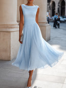 Vestido midi para mujer con escote fruncido y falda fluida