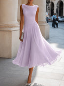 Vestido midi para mujer con escote fruncido y falda fluida