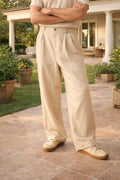 Pantalón de lino de hombre de pierna ancha con pliegues