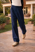 Pantalón de lino de hombre de pierna ancha con pliegues