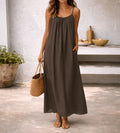 Vestido largo de playa con tirantes ajustables y bolsillos