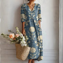 Vestido midi de mujer con escote en V y estampado