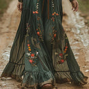 Vestido boho largo con mangas transparentes y cintura definida