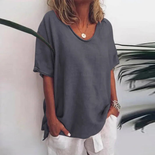 Camiseta lisa de mujer con cuello redondo