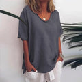 Camiseta lisa de mujer con cuello redondo