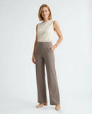 Pantalón de pierna ancha para mujer con cintura alta y bolsillos