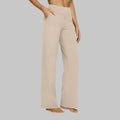 Pantalón de pierna ancha para mujer con cintura alta y bolsillos