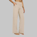 Pantalón de pierna ancha para mujer con cintura alta y bolsillos