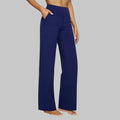 Pantalón de pierna ancha para mujer con cintura alta y bolsillos