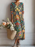 Vestido midi de mujer con escote en V y estampado