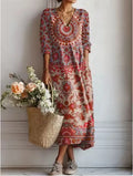 Vestido midi de mujer con escote en V y estampado