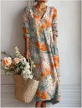 Vestido midi de mujer con escote en V y estampado