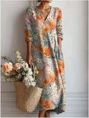 Vestido midi de mujer con escote en V y estampado