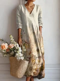Vestido midi de mujer con escote en V y estampado