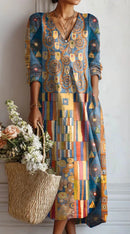 Vestido midi de mujer con escote en V y estampado