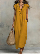 Vestido boho largo de mujer de corte fluido con volantes