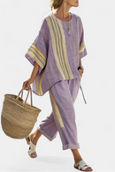 Conjunto de túnica a rayas y pantalón capri ancho para mujer