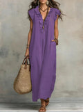 Vestido boho largo de mujer de corte fluido con volantes
