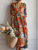 Vestido midi de mujer con escote en V y estampado