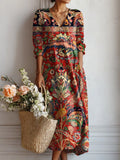 Vestido midi de mujer con escote en V y estampado
