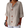 Camisa de mujer con escote en V y botones de madera