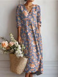 Vestido midi de mujer con escote en V y estampado