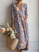 Vestido midi de mujer con escote en V y estampado