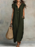 Vestido boho largo de mujer de corte fluido con volantes