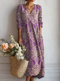 Vestido midi de mujer con escote en V y estampado