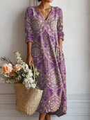 Vestido midi de mujer con escote en V y estampado