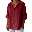 Camisa de mujer con escote en V y botones de madera