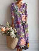Vestido midi de mujer con escote en V y estampado