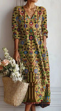 Vestido midi de mujer con escote en V y estampado