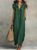 Vestido boho largo de mujer de corte fluido con volantes