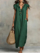 Vestido boho largo de mujer de corte fluido con volantes