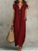 Vestido boho largo de mujer de corte fluido con volantes