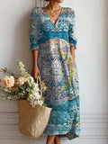 Vestido midi de mujer con escote en V y estampado