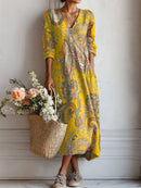 Vestido midi de mujer con escote en V y estampado