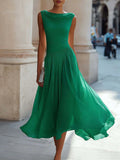 Vestido midi para mujer con escote fruncido y falda fluida