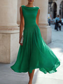 Vestido midi para mujer con escote fruncido y falda fluida