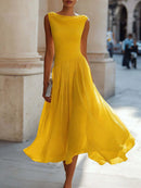 Vestido midi para mujer con escote fruncido y falda fluida