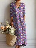 Vestido midi de mujer con escote en V y estampado