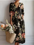 Vestido midi de mujer con escote en V y estampado