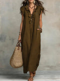 Vestido boho largo de mujer de corte fluido con volantes