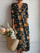 Vestido midi de mujer con escote en V y estampado