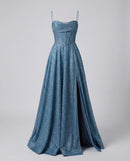 Vestido de gala largo de tul brillante con corpiño drapeado — solo producto