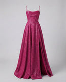 Vestido de gala largo de tul brillante con corpiño drapeado — solo producto