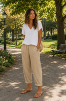 Pantalón de lino de verano para mujer de corte fluido