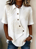 Camisa de mujer de mezcla de algodón y lino con cuello clásico